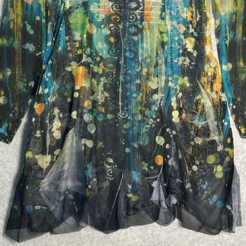 Fleur De‎ Lis Sz M Long Sheer Full Zip Abstract Jacket Top Fairy Artsy Whimsy - Picture 15 of 16